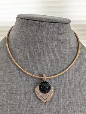 Vintage Panetta Rare Gold Tone Cabochon Glass Rhinestone Pendant Necklace